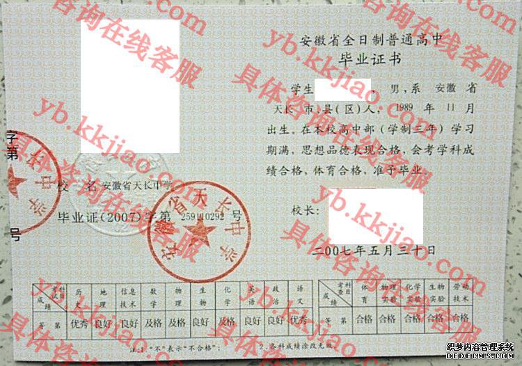 安徽省天长中学<a href='http://www.biyezhengyangben.net/' target='_blank'><u>毕业证样本</u></a>