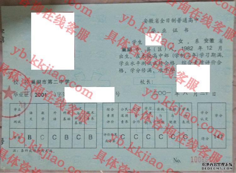 巢湖市第二中学<a href='http://www.biyezhengyangben.net/' target='_blank'><u>毕业证样本</u></a>