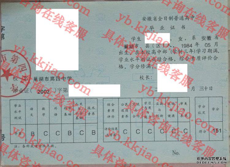 巢湖市第四中学<a href='http://www.biyezhengyangben.net/' target='_blank'><u>毕业证样本</u></a>