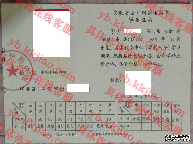 绩溪县华阳中学<a href='http://www.biyezhengyangben.net/' target='_blank'><u>毕业证样本</u></a>