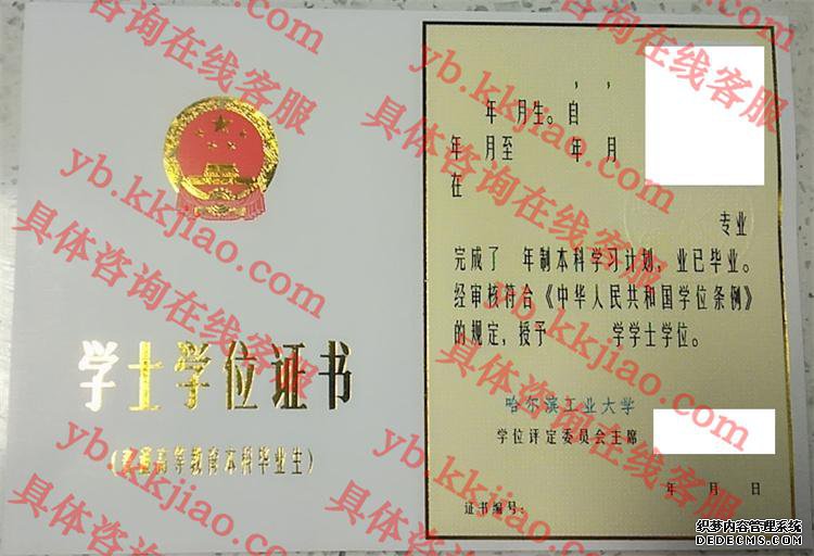 哈尔滨工业大学学士学位证书样本
