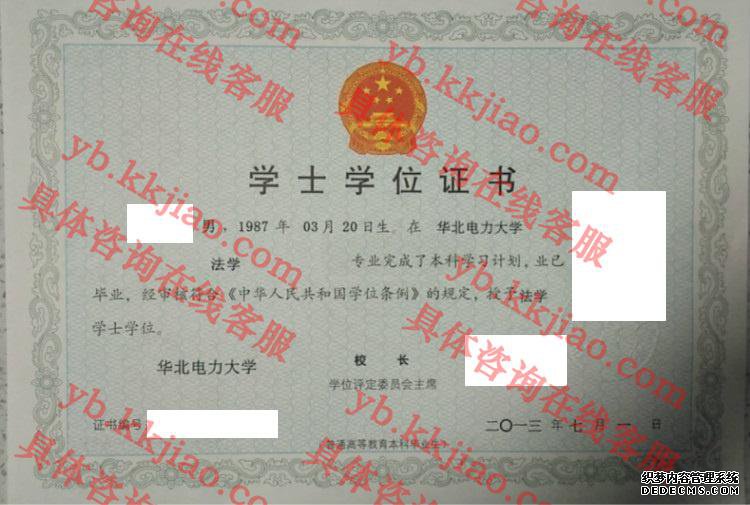 华北电力大学学士学位证书样本