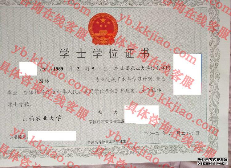 山西农业大学学士学位样本