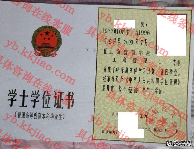 西南财经大学学士学位证书样本