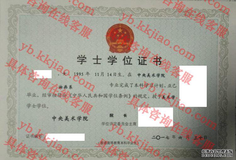 中央美术学院学士学位证书样本