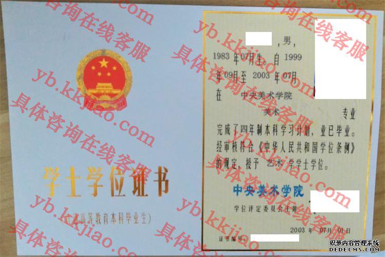 中央美术学院学士学位证书样本